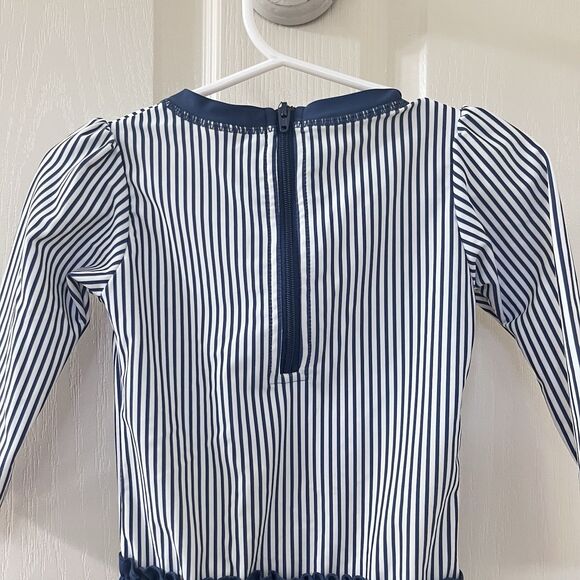 RuffleButts Navy Blue Striped One Piece Rash Guard Swimsuit Size 18-24 Months - Picture 10 of 15